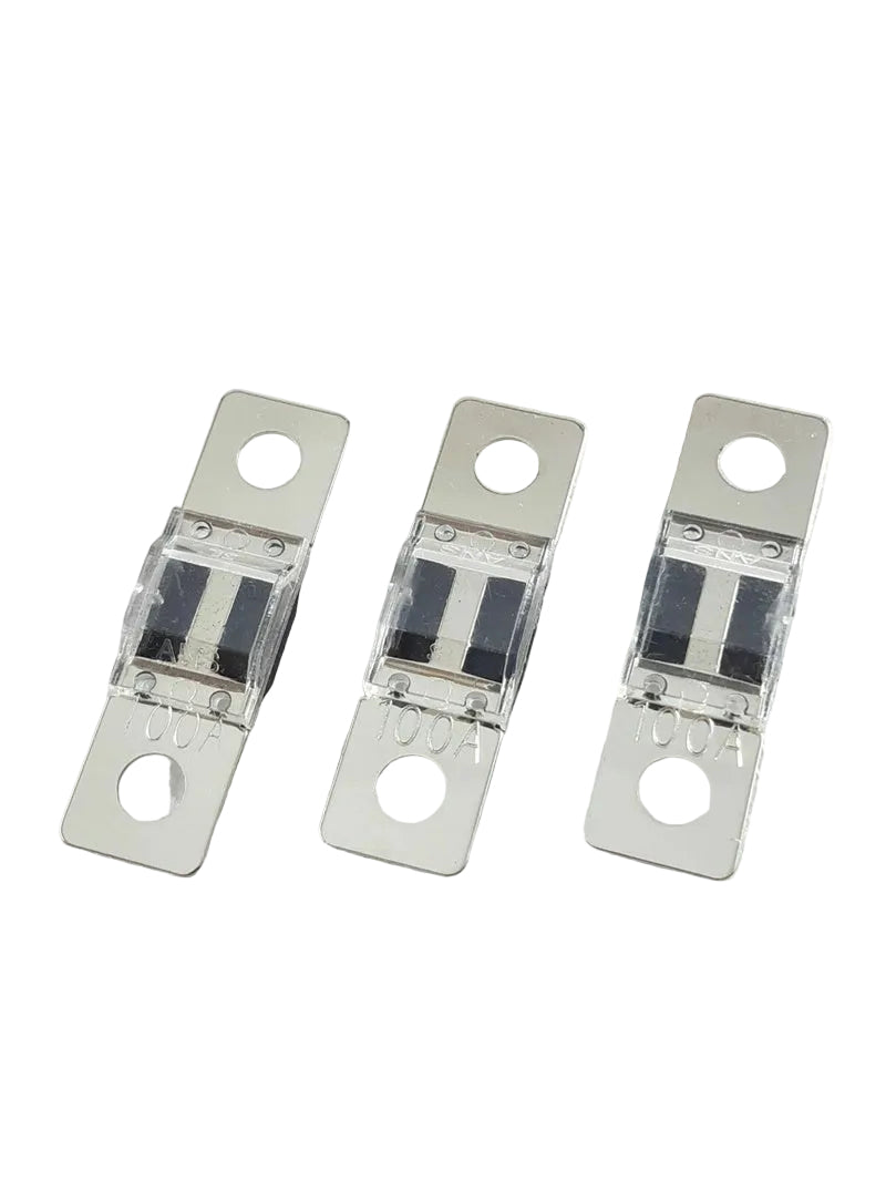 Three metallic connectors on a white background