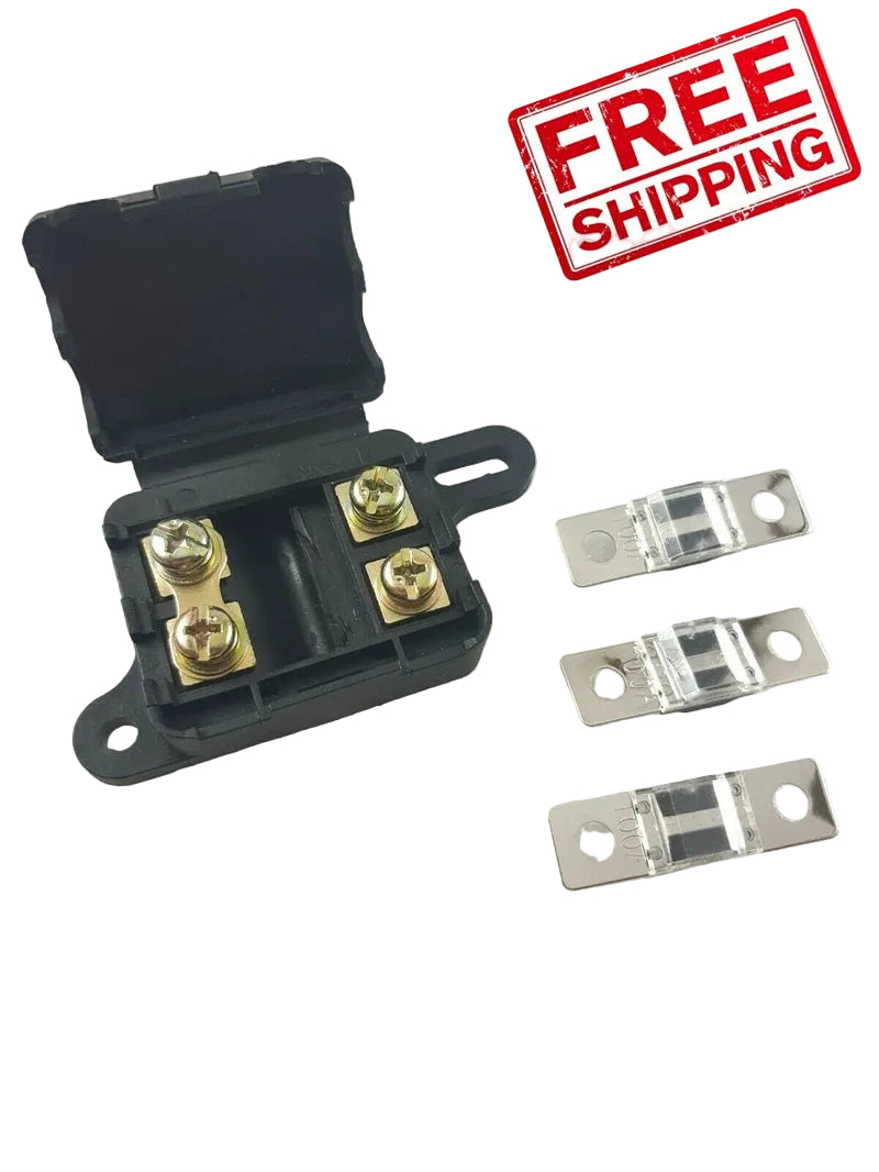 Electrical fuse holder with fuses on a white background, featuring 'Free Shipping' text.