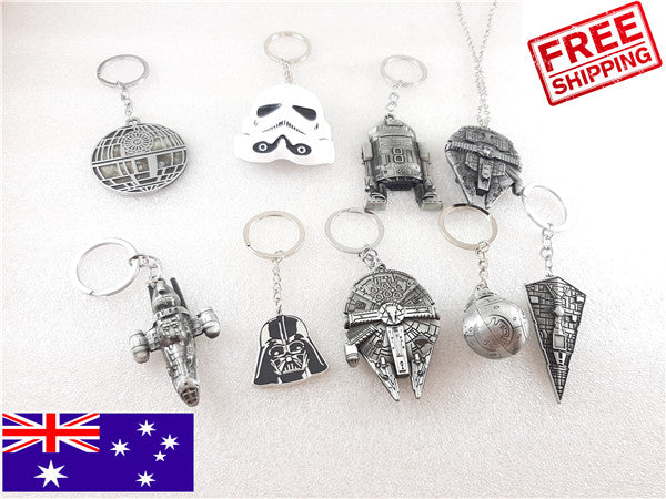 Star Wars Millennium Falcon keyring, R2-D2, Stormtrooper Helmet,Imperial Star destoryer Keyring