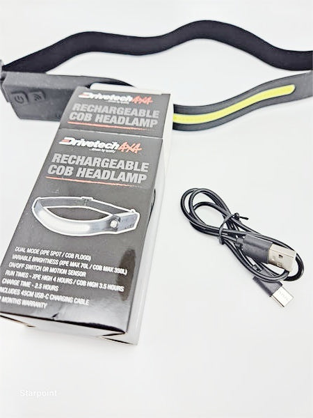 Drivetech 4X4 Rechargeable Output LED Headlamp, LED Headlight With Motion Sensor