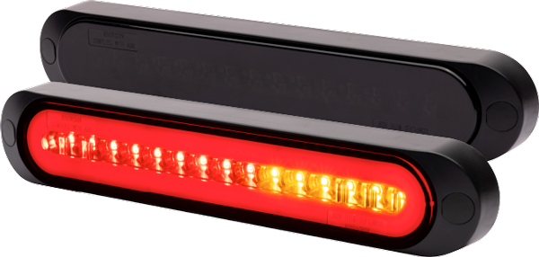 LED Rear Indicator/Tail/Combo/Stop/Reverse Lamp Glowtech 12V Blacked Out Lens Surface Mnt 252x45mm