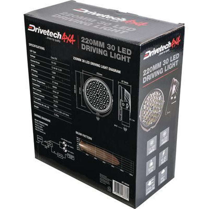 Drivetech 4X4 220mm Round LED Driving Light 13,500 LM 10-30V IP68/69