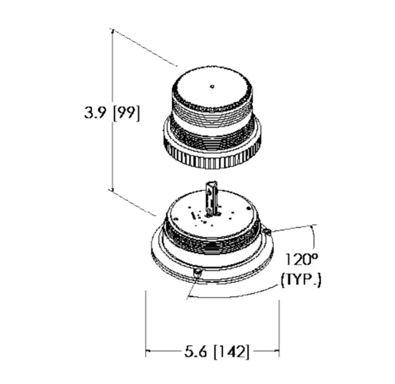 LED Emergency Beacon Amber ECCO 12 to 80 Volt Operation - Permanent Mount
