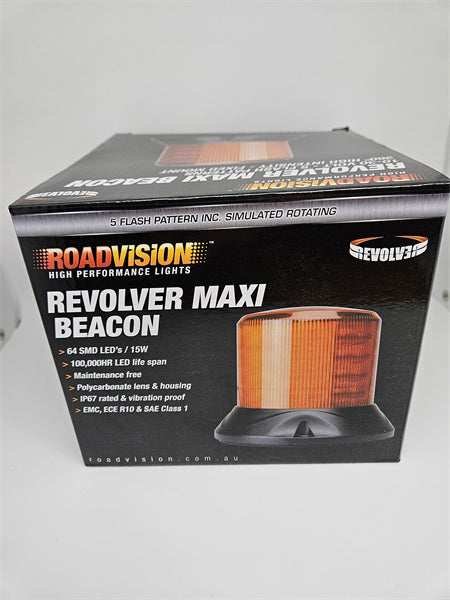 Roadvision LED Beacon Revolver Maxi 10-30V Amber Fixed Mount 15W 5 Function SAE Class 1