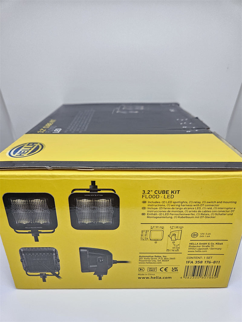 Hella Black Magic LED Cube Light Kit 3.2” Flood Beam 12V/24V