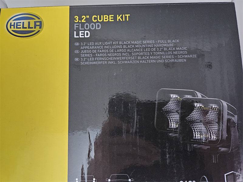 Hella Black Magic LED Cube Light Kit 3.2” Flood Beam 12V/24V