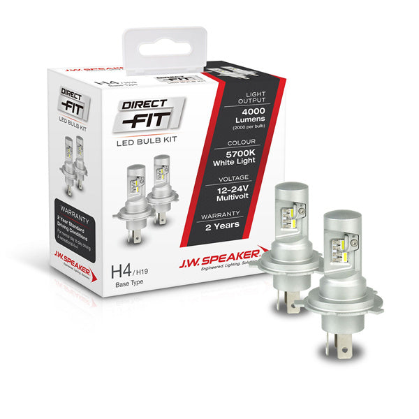 JW Speaker PKT 2 H4 DIRECT FIT LED GLOBES 12/24V 5700K- 2 years Warranty