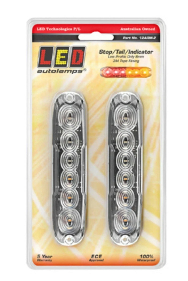 Pair LED Autolamps Stop/Tail/Indicator Light LED 12-24V Low Profile Clear Lens