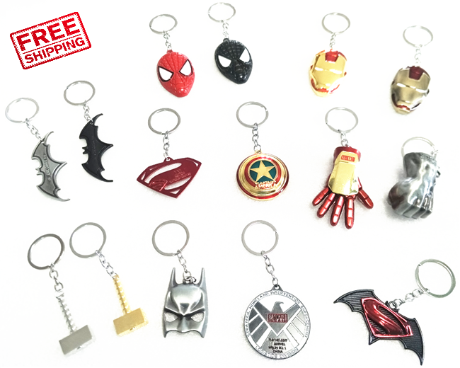 The Avengers Marvel Keychains Captain American, Ironman Hand, hulk fist Batman, Ironman Keyrings