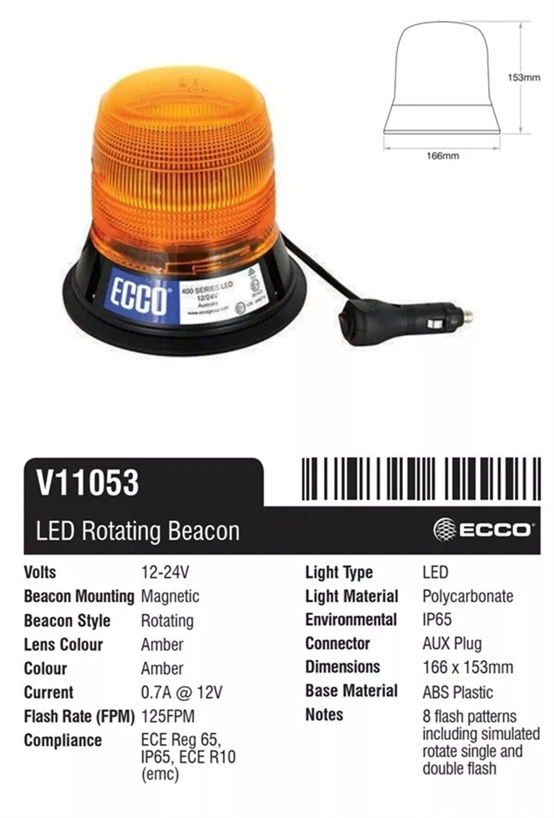 LED Amber Warning Beacon Magnetic Base + Cigarette Plug - Traffic Control