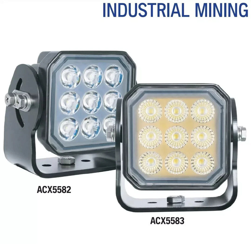 LED Work Light Flood Beam 12v 24v - Industrial Mining Lamp 9 LED 131 x 139 x 85m