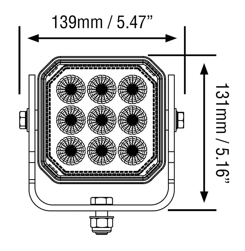 LED Work Light Flood Beam 12v 24v - Industrial Mining Lamp 9 LED 131 x 139 x 85m