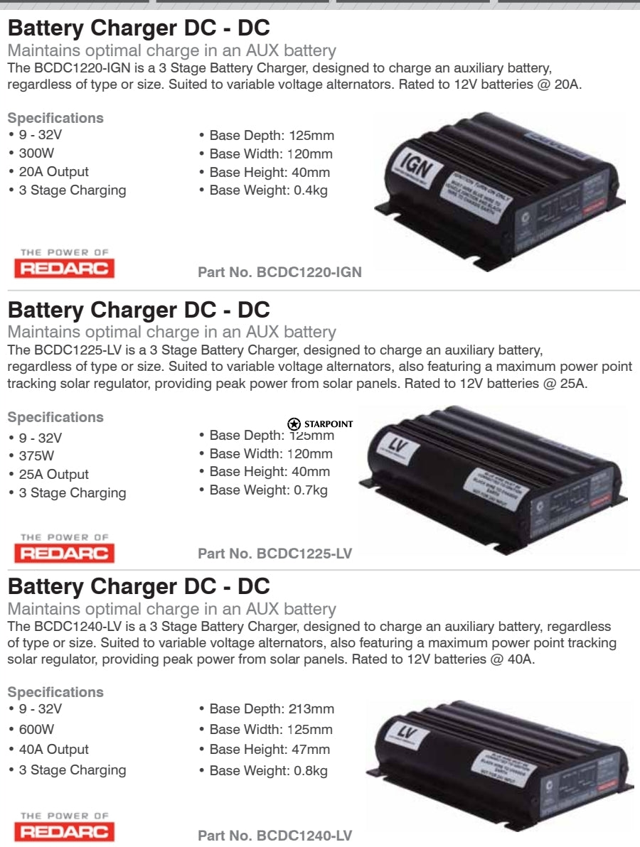 REDARC BCDC1220 IGN Battery Charger DC To DC 20A (ignition control) 3 Stage 9-32v Input 12v Output