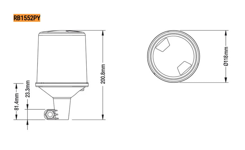 Roadvision LED Beacon Revolver 10-30V Amber DIN Pole Mount 28W Sim Rotating SAE