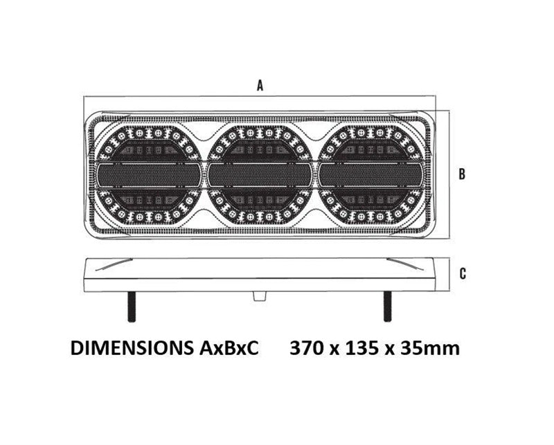 LED Rear Combination Lamp 10-30V Stop/Tail/Ind/Ref 370x135x35mm