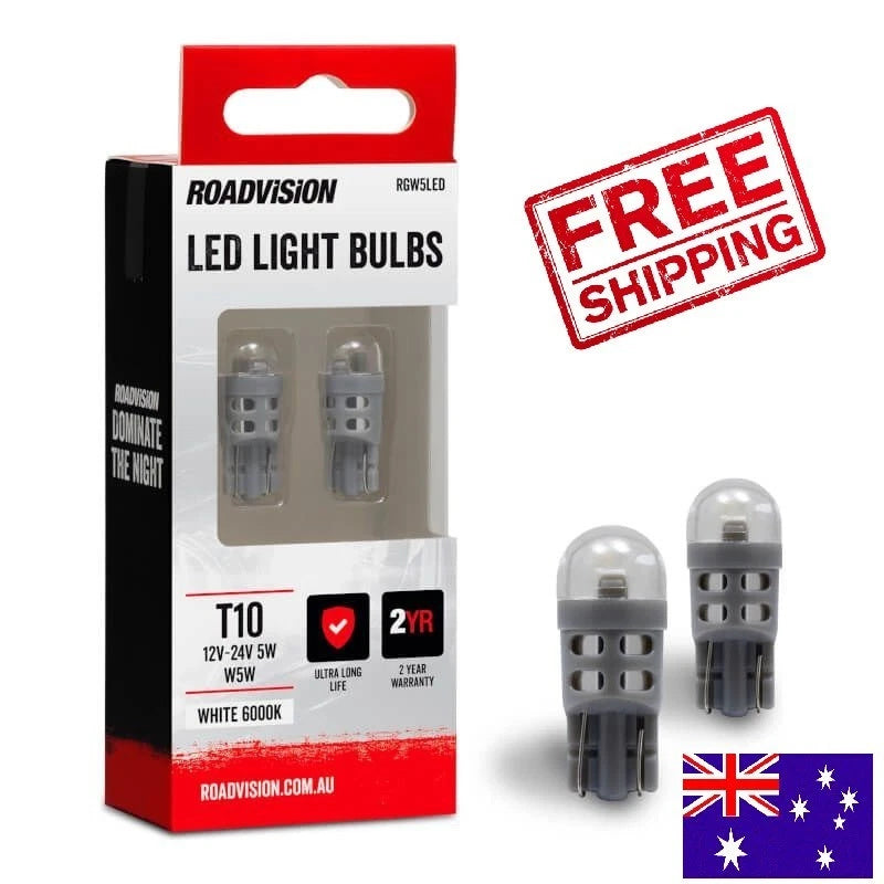 Roadvision LED Wedge T10 12V W5W W2.1X9.5D 6000K White 2PK Signal Globes