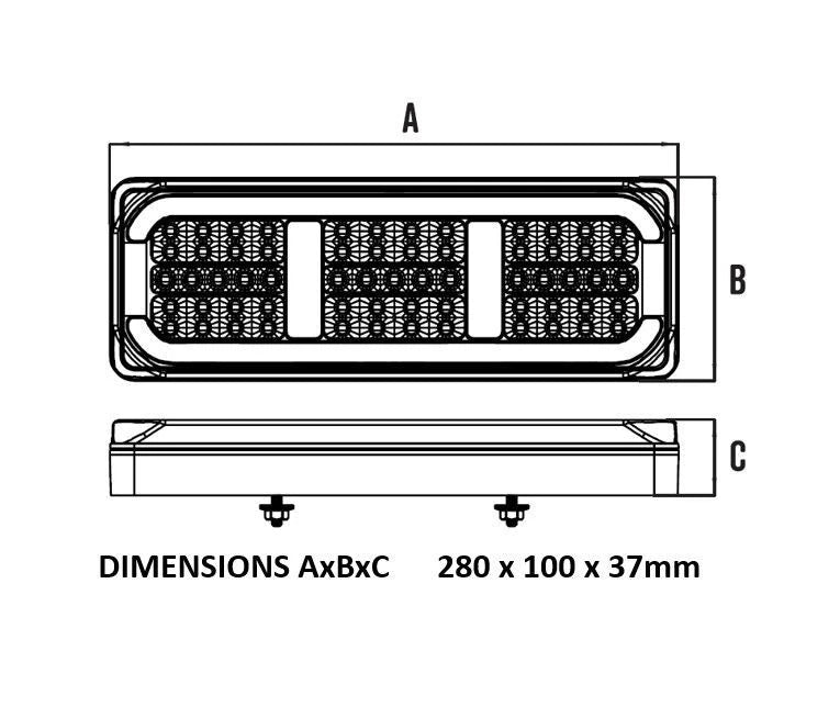 Roadvision LED Rear Combination Lamp 10-30V Stop/Tail/Ind/Ref 285x105mm Dynamic