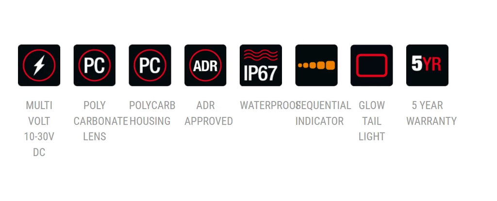 Roadvision LED Rear Combination Lamp 10-30V Stop/Tail/Ind/Ref 285x105mm Dynamic