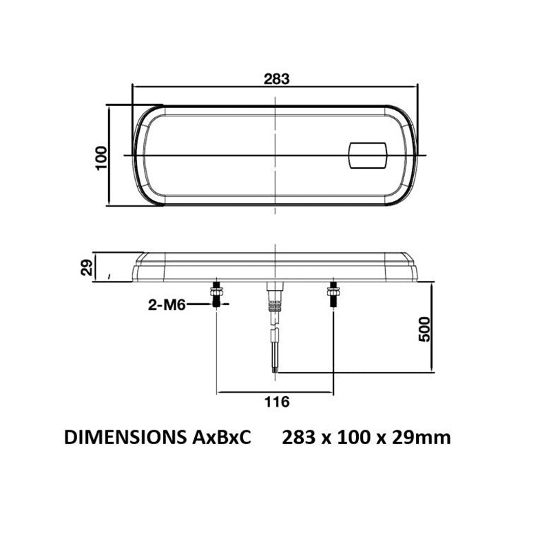 Roadvision LED Rear Combination Lamp 10-30V Stop/Tail/Ind/Rev/Fog/ Ref 283x100mm Sequential Ind