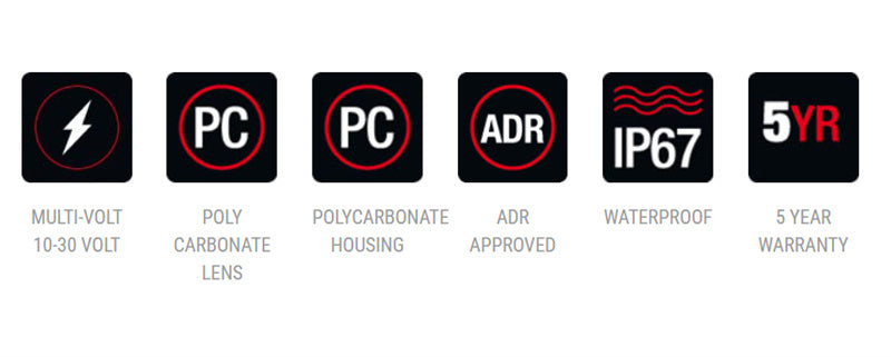 Roadvision LED Rear Combination Lamp 10-30V Stop/Tail/Ind/Rev/Fog/ Ref 283x100mm Sequential Ind