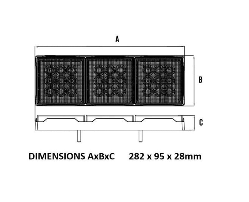 Roadvision LED Rear Combination Lamp 10-30V Stop/Tail/Ind/Reverse 282x95mm