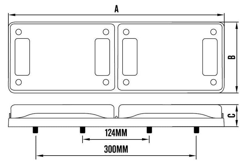 Roadvision LED Rear Combination Lamp 10-30V Stop/Tail/Ind Jumbo Twin Surface Mount 402x132mm