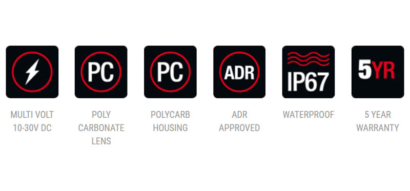 Roadvision LED Rear Combination Lamp 10-30V Stop/Tail x 2/Ind Jumbo Triple Surface Mount 604x132mm