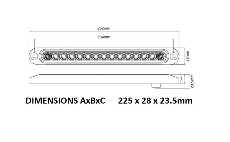 Roadvision LED Reverse Lamp 10-30V 15 LED Strip Surface Mount 252x28mm