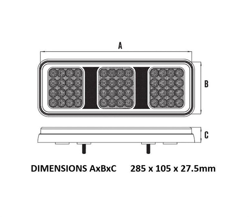 Roadvision LED Rear Combination Lamp 10-30V Stop/Tail/Ind/Rev/Ref 285x105x27.5mm