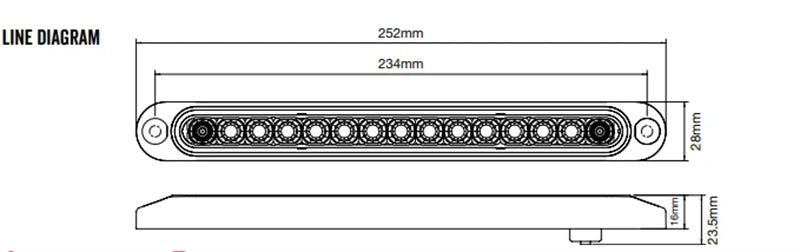 Roadvision LED Stop/Tail Lamp Strip 10-30V Surface Mount 252x28mm BR70R