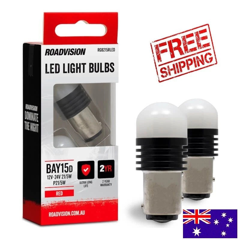 Roadvision LED Bayonet P21/5W 12V-24V BAY15D Red 2PK Signal Globes -2 Years Warr