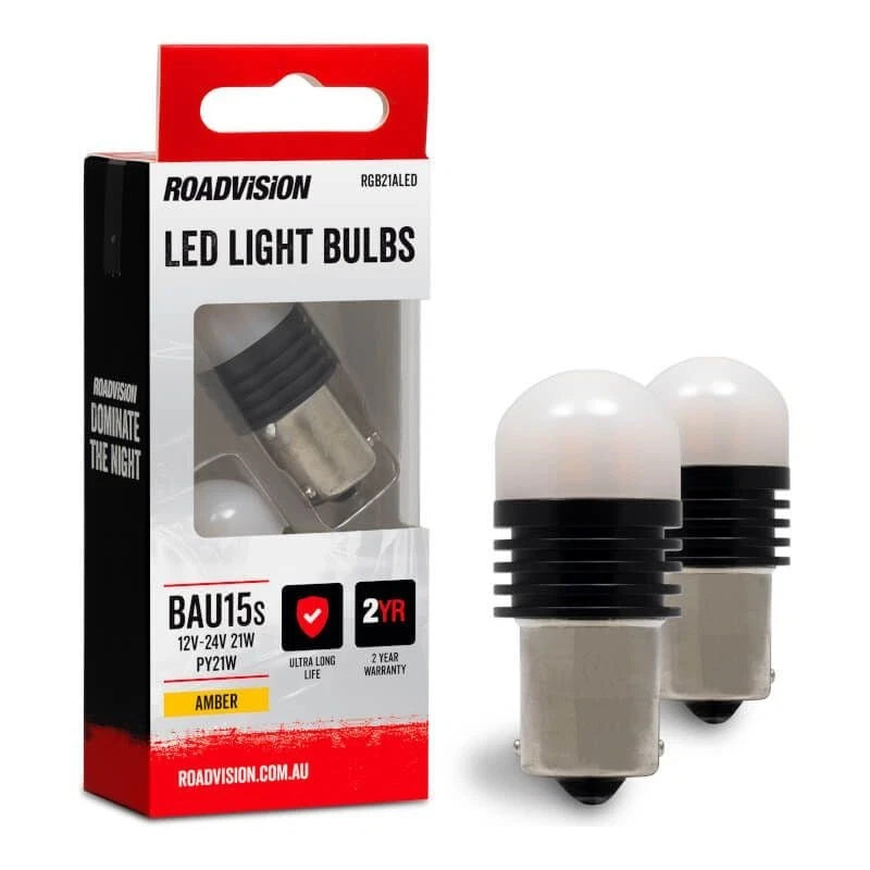 Roadvision LED Bayonet 12V-24V 21W BAU15S PY21W Amber 2PK Signal Globes
