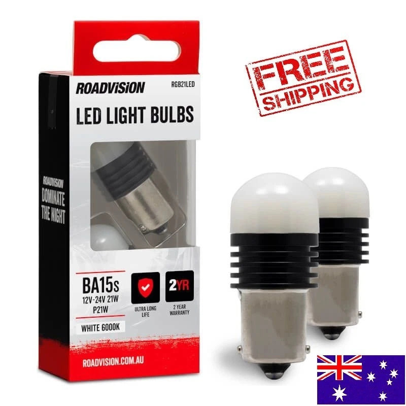 Roadvision LED Bayonet 12V-24V 21W BA15S 6000K White 2PK Signal Globes