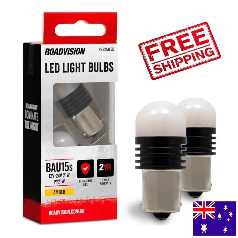 Roadvision LED Bayonet 12V-24V 21W BAU15S PY21W Amber 2PK Signal Globes