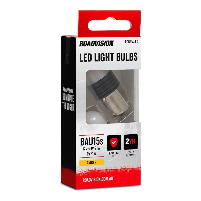 Roadvision LED Bayonet 12V-24V 21W BAU15S PY21W Amber 2PK Signal Globes