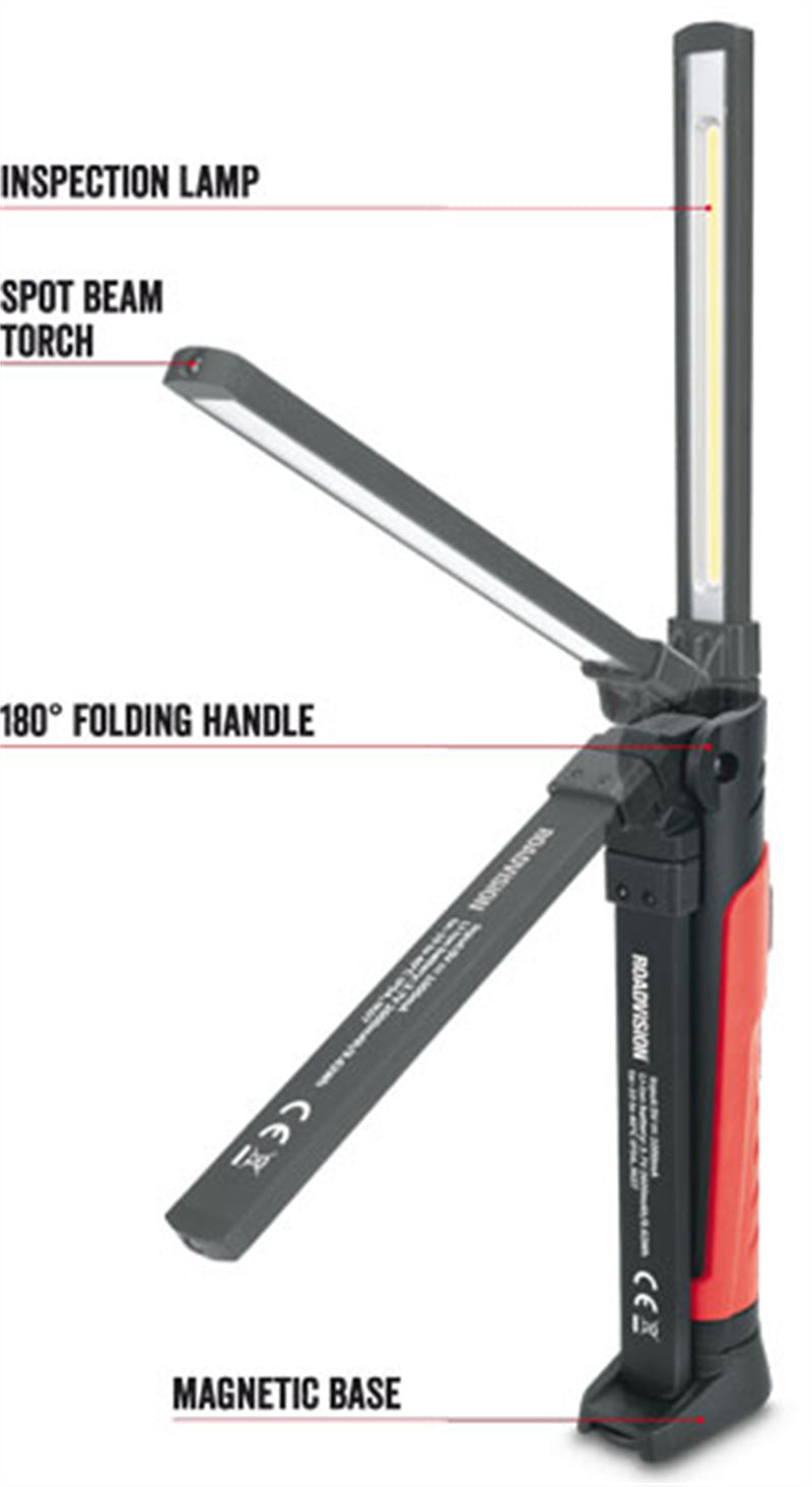Roadvision LED Foldable Inspection Lamp 700lm + Torch Magnetic/Hook Dimmable USB-C Charge