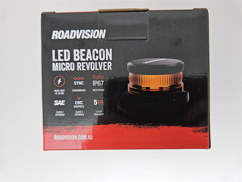 Roadvision LED Beacon Micro Revolver 10-30V Amber Fixed Mount 6 Function SAE