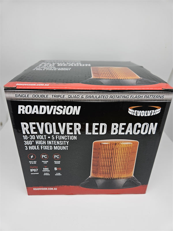 Roadvision LED Beacon Revolver 10-30V Amber Fixed Mount 28W 5 Functions SAE Clas