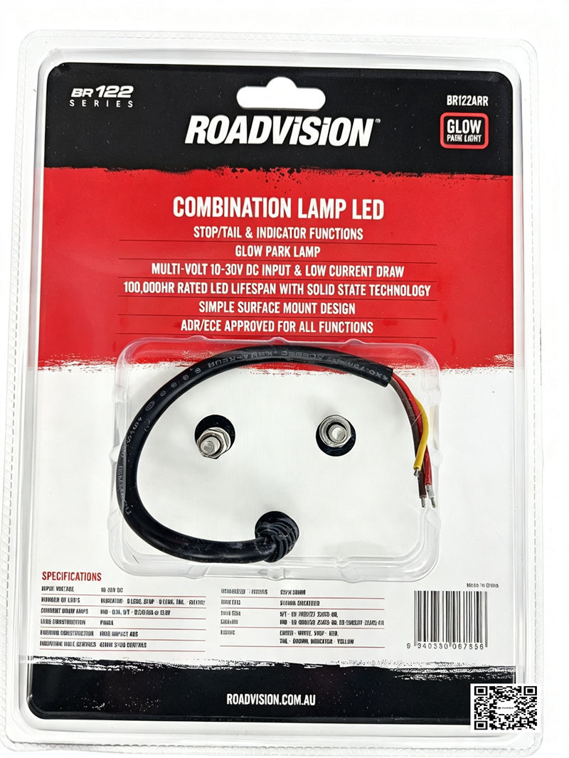 Roadvision LED Rear Combination Lamp 10-30V Stop/Tail/Ind/Ref Surface Mount 122mm Glow Tech
