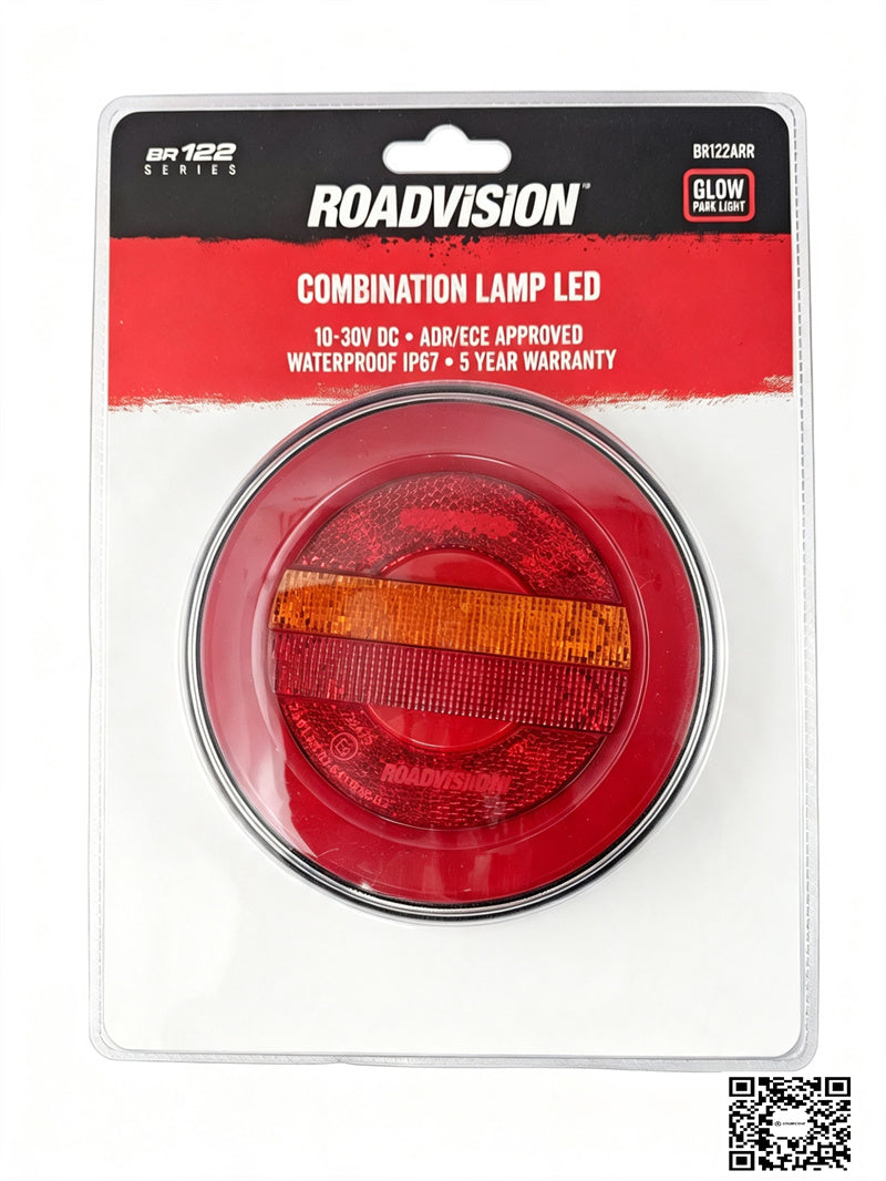 Roadvision LED Rear Combination Lamp 10-30V Stop/Tail/Ind/Ref Surface Mount 122mm Glow Tech