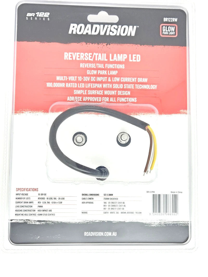 Roadvision LED Rear Combination Lamp 10-30V Tail/Rev/Ref Surface Mount 122mm Glow Tech Tail