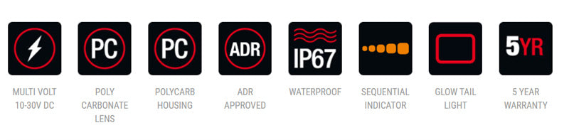 Roadvision LED Rear Combination Lamp 10-30V Stop/Tail/Ind/Rev/Ref 285x105mm Dynamic Glow Tail