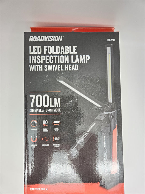 Roadvision LED Foldable Inspection Lamp 700lm + Torch Magnetic/Hook Dimmable USB-C Charge
