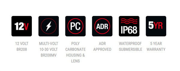 Roadvision LED Rear Combination Lamp 10-30V Stop/Tail/Ind/Ref Surface Mnt 100x100mm