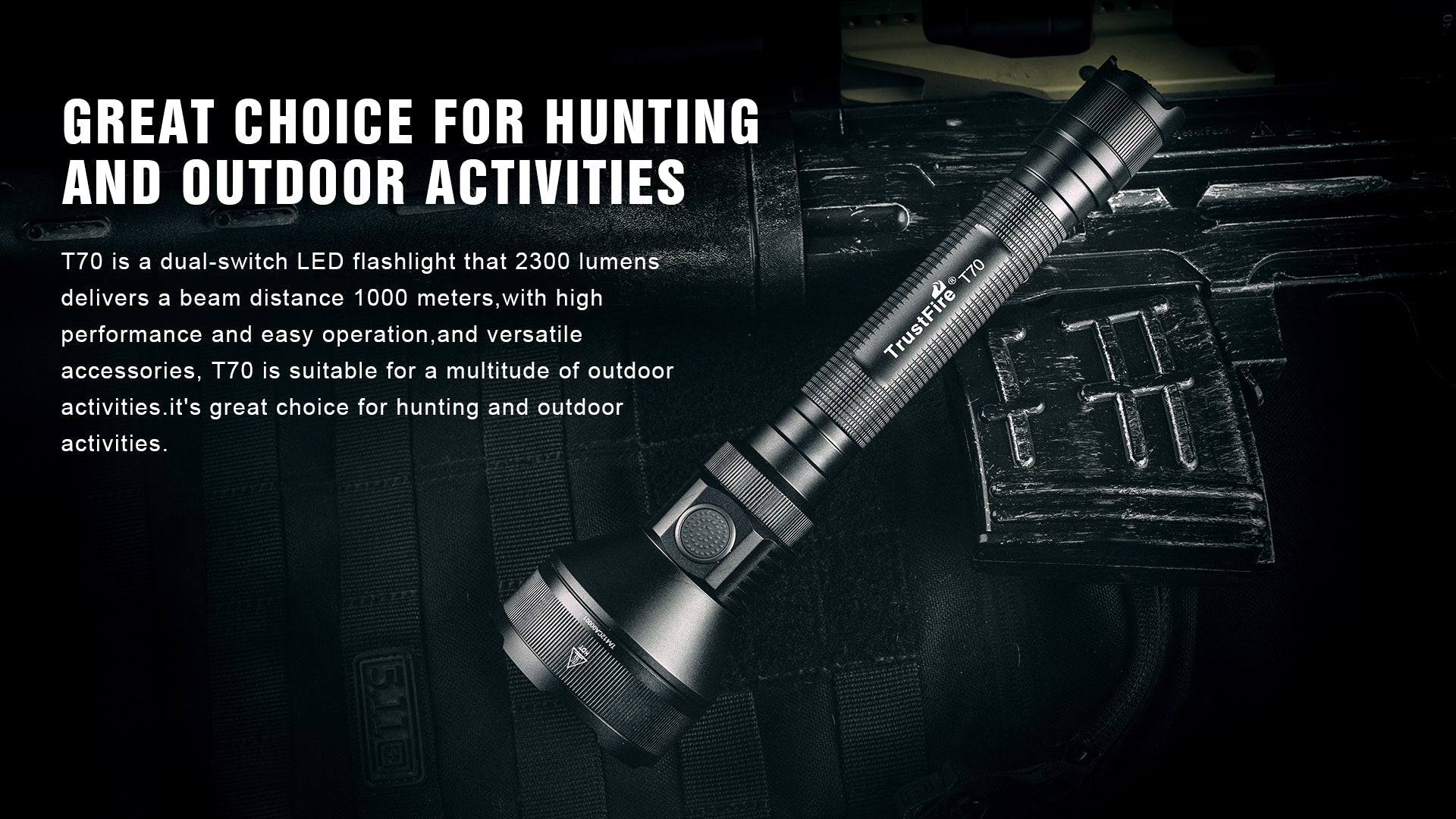 T70 Kit LED Tactical Hunting Flashlight, LED Hunting Torch 1km beam distance