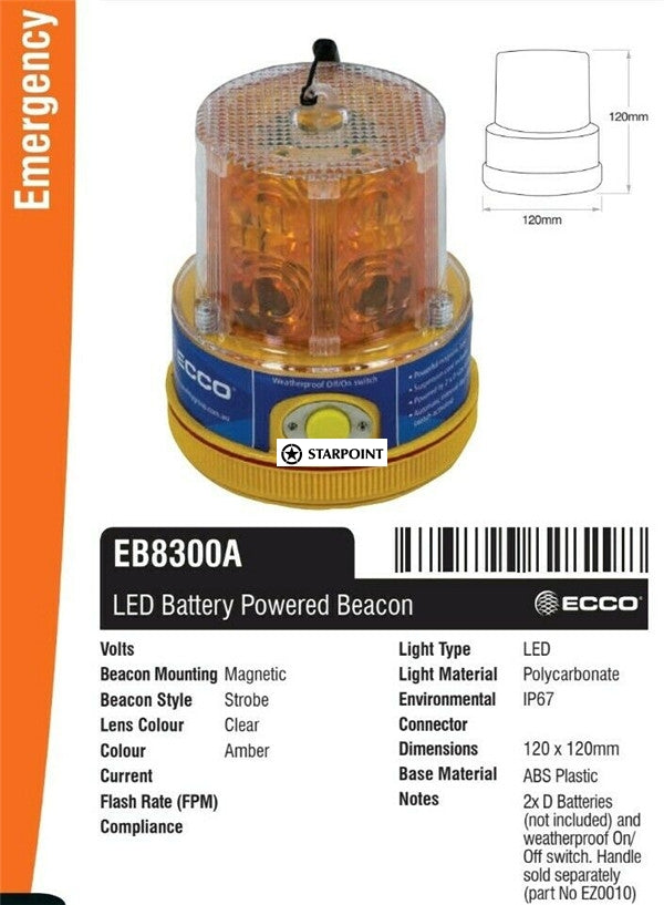 ECCO LED Amber Beacon Battery Powered Base 120mm X 120mm