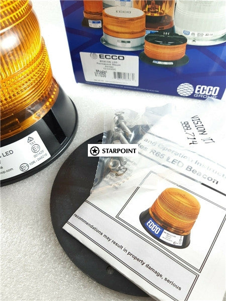LED Beacon Amber Permanent Mount ECCO 12v 24v 153mm x 143mm Traffic Control