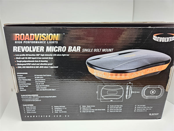 Roadvision LED Light Bar Micro Revolver 10-30V Amber Single Bolt Mount 20W
