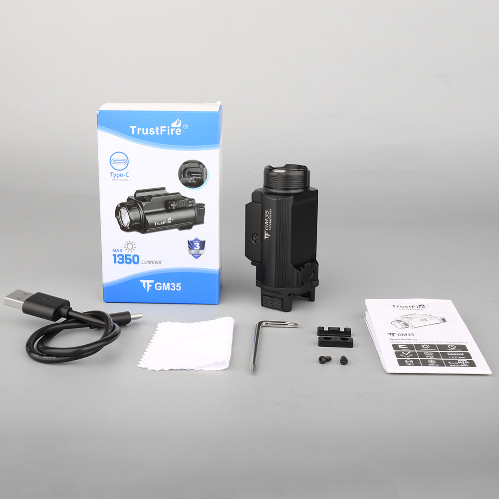 GM35 LED Tactical Light 1350 Lumens, Type-C Direct charger LED Rail Mount Flashlight kit