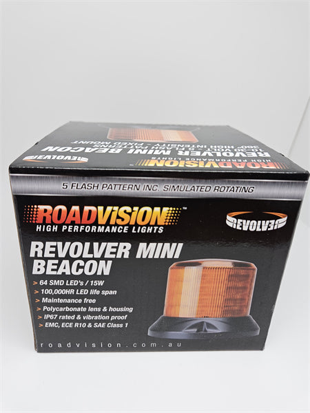 Roadvision LED Beacon Revolver Mini 10-30V Amber Fixed Mount 15W 5 Function SAE Class 1
